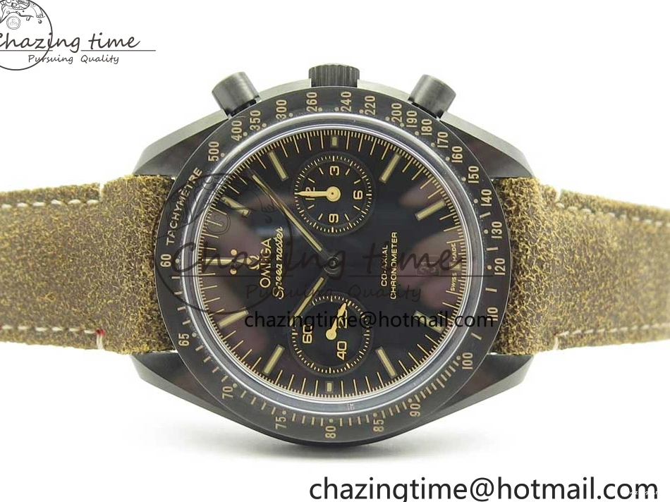 0118 SmoothTexture Speedmaster “Dark Side of The Moon” Real Ceramic OMF 1:1 Best Edition Vintage Black on Brown Leather Strap A 7975